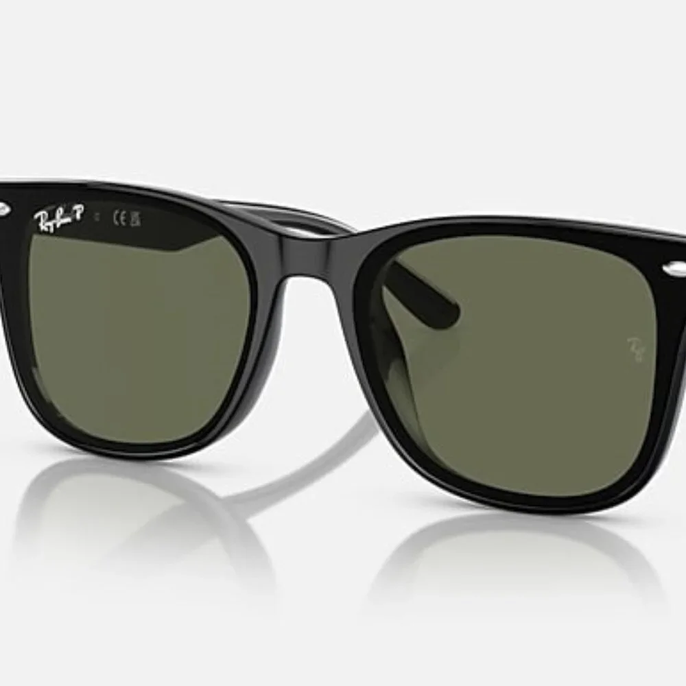 NEW RAY-BAN RB4420 601/9A  Polished Black Frame with Dark Green Polarized Lenses